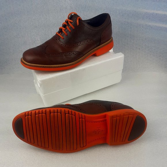 Cole Haan Cognac real LEATHER wingtip Lace up Oxfords dress shoe 8us Men=w9.5us - Picture 2 of 5